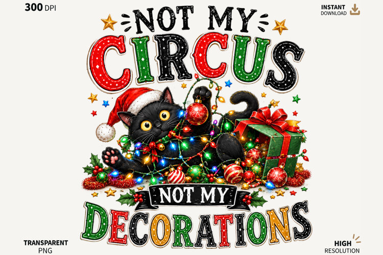 Funny Black Cat Christmas Decorations Sublimation PNG example image 1