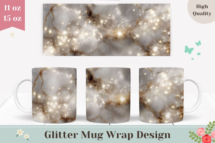 White Marble Mug Wrap, Glitter Mug Template, Nature Mug PNG
