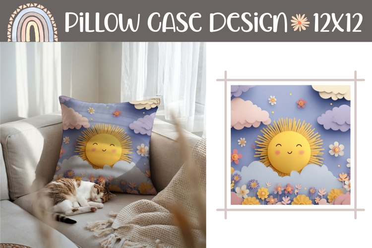 3D Summer Pillow Case, 3D Sun Pillow Design, Kids Pillow