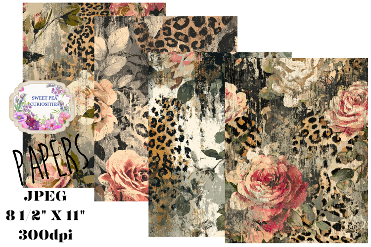 Animal Print, Flowers, Papers, Junk Journal, Botanical