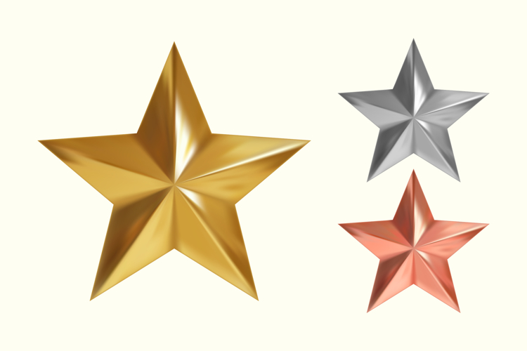 golden stars isolated on light background