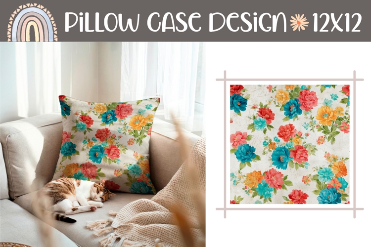 Vintage Flowers Pillow PNG, Floral Pillow Case Sublimation