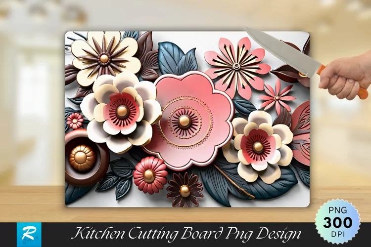 3D Flowers Cutting Board Sublimation Design