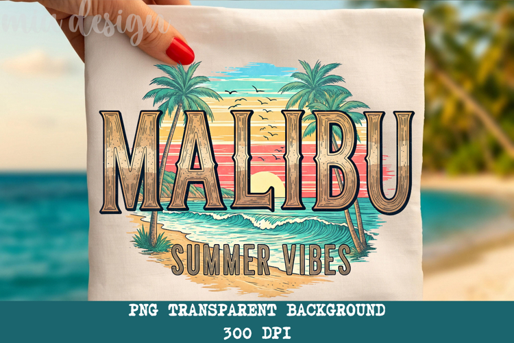 Malibu California PNG, Vintage Surf Summer Vibes Sublimation