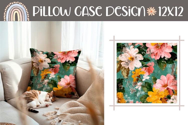 Cartoon Flowers Pillow PNG, Vintage Pillow Case Sublimation