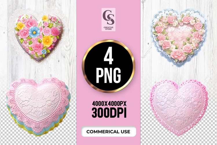 Floral Lace Heart Clipart Sublimation PNG