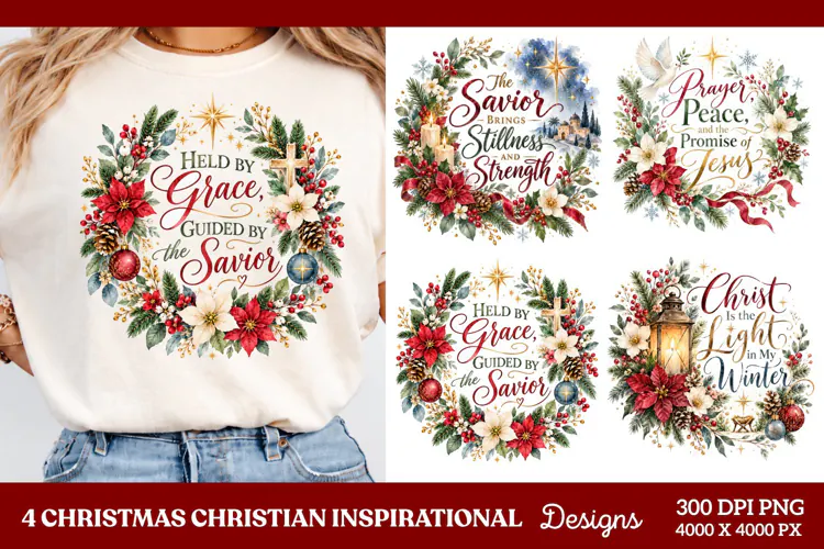 4 Christian Christmas PNG Designs, 4 Christian Inspirational