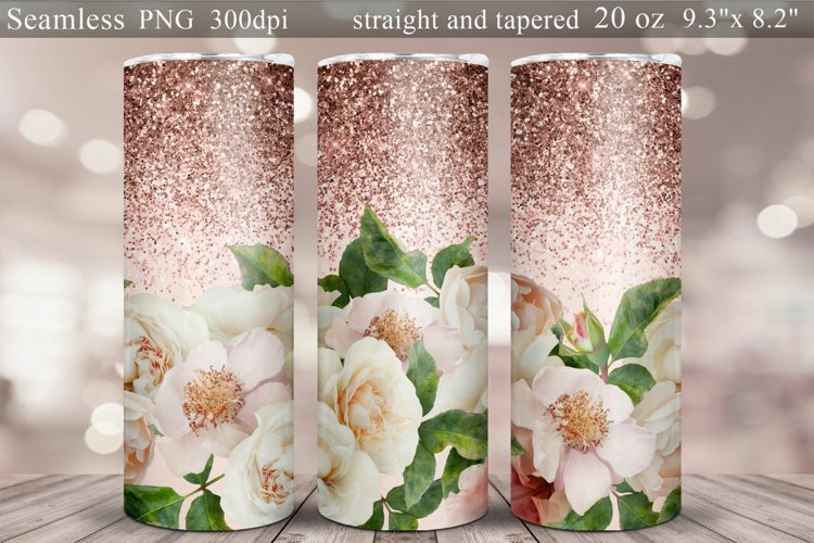 Glitter Tumbler Sublimation. Roses and Peony Tumbler Wrap