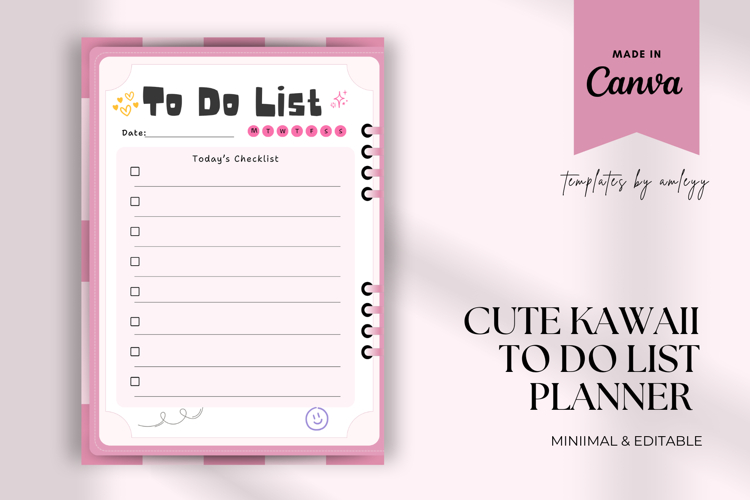 Cute Kawaii To-Do List Planner Editable Canva Template