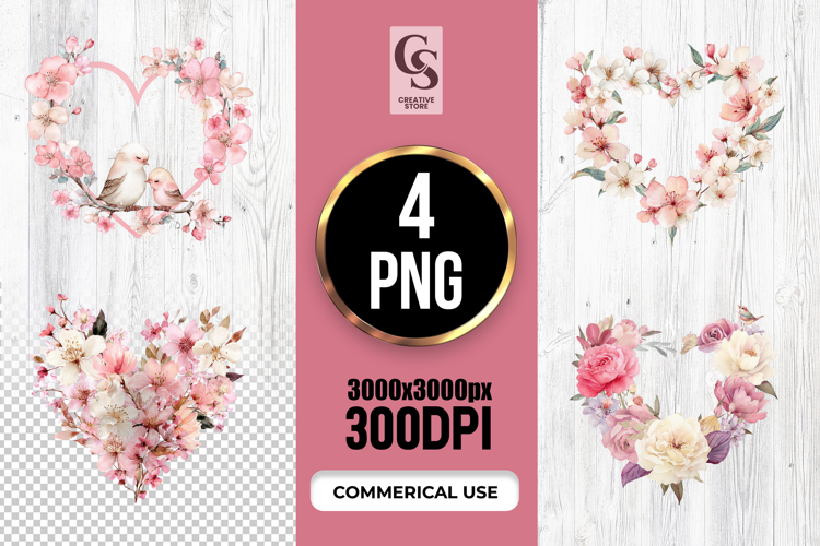 Floral Heart Wreath Clipart PNG