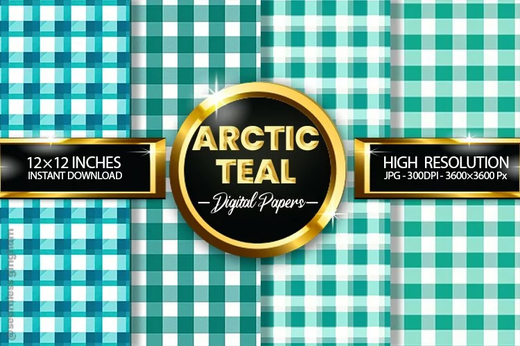 Arctic Teal Gingham Digital Papers 04 Variations