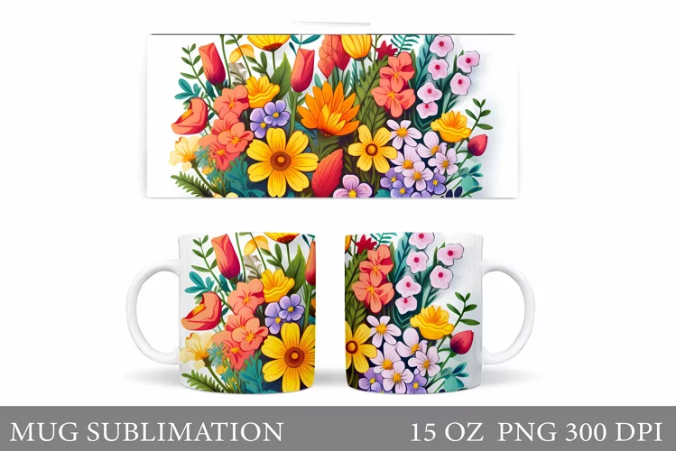 Flowers Mug Sublimation. Flowers Mug Wrap Design