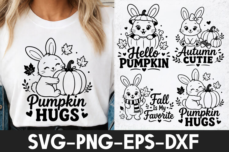 Pumpkin Hugs Bunny Fall SVG PNG example image 1