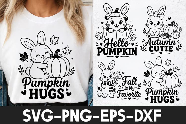 Pumpkin Hugs Bunny Fall SVG PNG