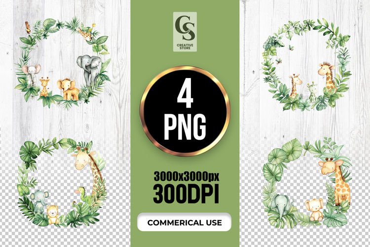 Cute Jungle Safari Wreath Clipart Sublimation PNG