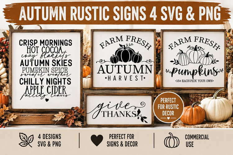 Fall Rustic Signs SVG PNG, Autumn Harvest Farmhouse