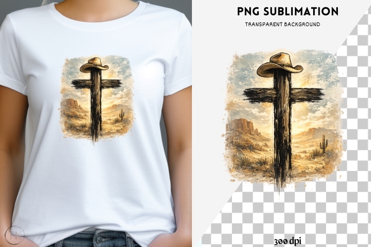 Western Cross PNG | Cowboy Hat Desert Sublimation Design