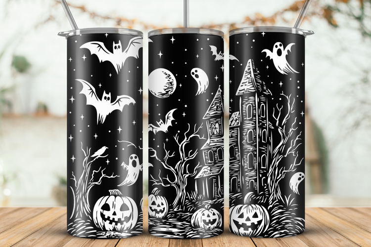 Tumbler laser svg| 20oz Tumbler Halloween Ghosts Bats wrap