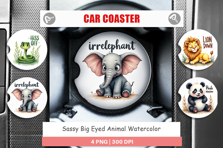 Sassy Big-Eyed Animal Puns Car Coaster