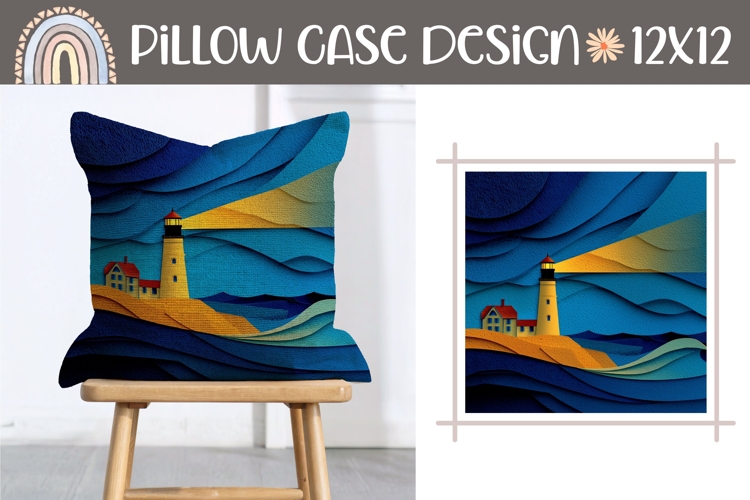 3D Lighthouse Pillow Sublimation, 3D Sea Pillow Design