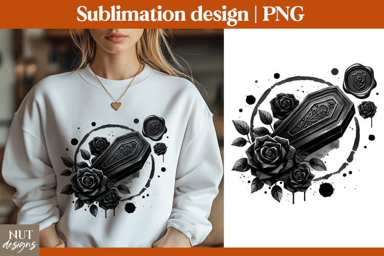 Gothic Coffin Rose PNG Design Halloween sublimation