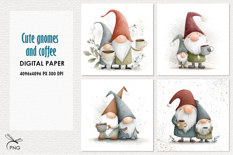 Cute christmas gnomes digital paper, background clipart