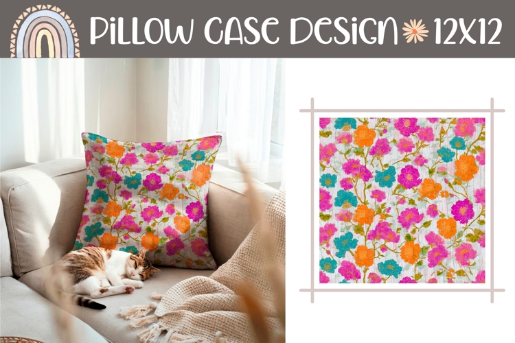 Cartoon Flowers Pillow PNG, Rustic Pillow Case
