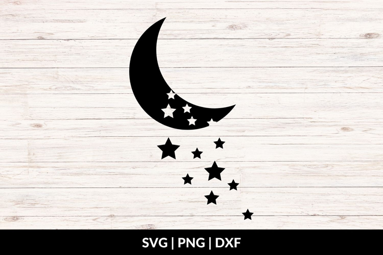 Moon with Falling Stars SVG, Celestial Clipart