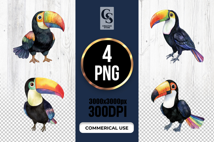 Cute Toucan Watercolor Clipart Sublimation PNG