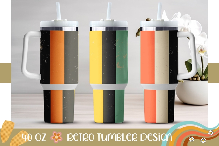Retro Stripes Tumbler Print, Abstract 40 Oz Tumbler