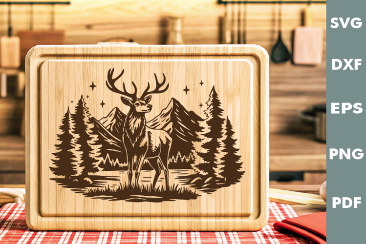 Vintage Deer Design, Cutting board laser SVG, Cricut