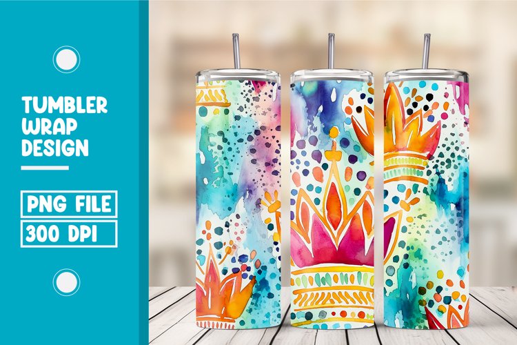 Watercolor Crown Background Tumbler Wrap Design