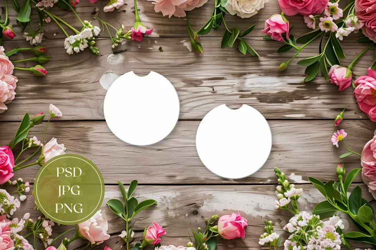 Car Coasters Mock Up, Floral Car Coaster Mockup
