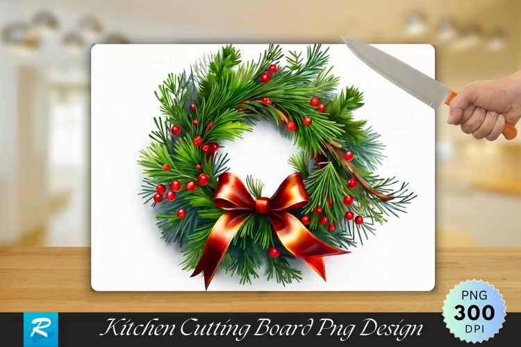 Traditional Cedar Wreath Cutting Board Sublimation Design