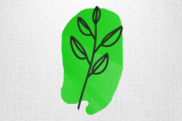 Minimalist Green Leaf Line Art Embroidery Design