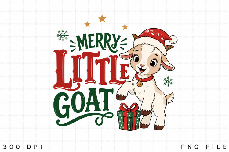 Merry Little Goat PNG, Christmas Goat Sublimation Design example image 1