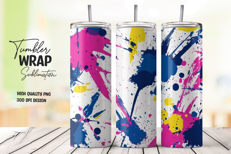 Colorful abstract splashes tumbler wrap sublimation design