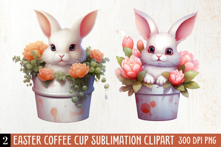 Easter Coffee Cup Sublimation Clipart, Watercolor Clipart