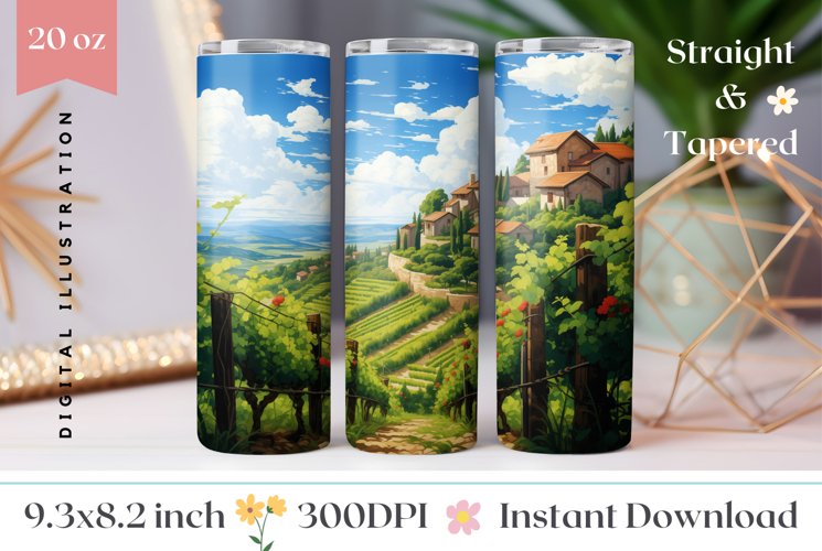 Vineyard Tumbler Wrap Design, Summer Tumbler Sublimation