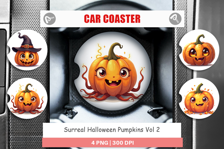 Car Coaster Surreal Halloween Pumpkins