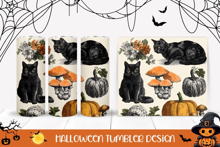 Fall Pumpkins Tumbler, Vintage Black Cat Tumbler Design