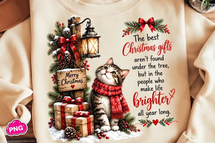 Cozy Christmas Cat PNG, Sleeping Kitty PNG, Funny Christmas