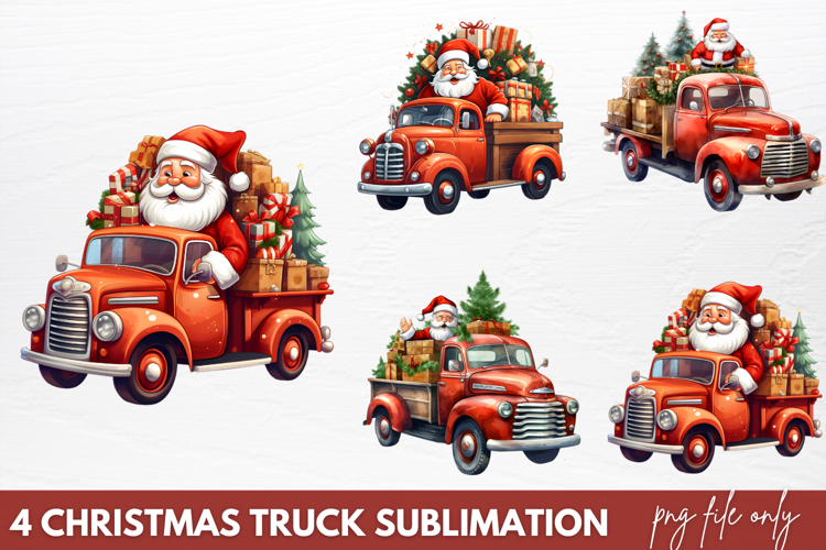 Christmas Truck Sublimation Clipart PNG