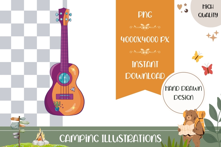 Hand Drawn Guitar Illustration, Cartoon Guitar PNG