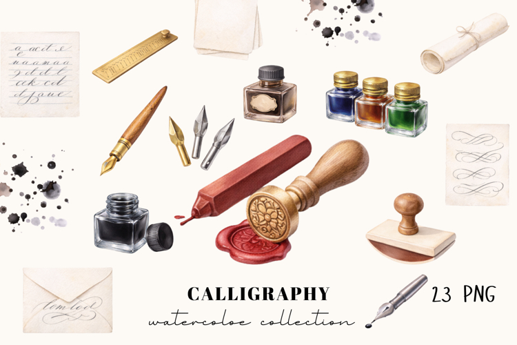 Calligraphy Watercolor Clipart Set