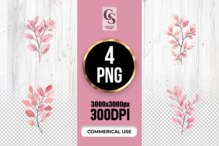 Pink Botanical Leaves Clipart Sublimation PNG