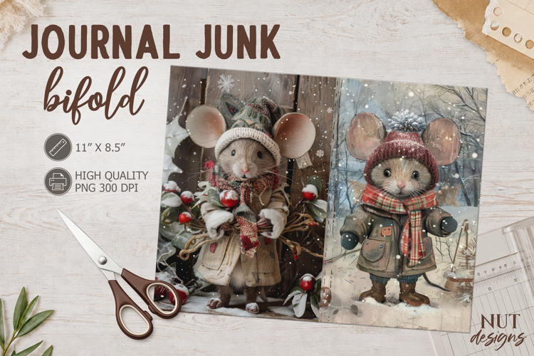Winter Mouse Journal Junk Bifold Christmas digital paper