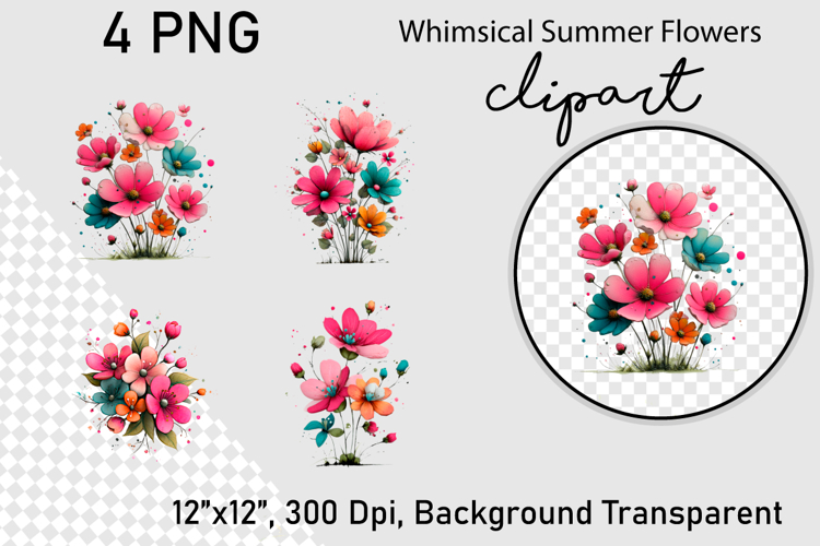Whimsical Summer Flowers Clipart PNG