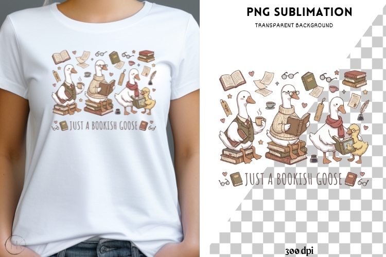 Bookish geese png design for T-shirts