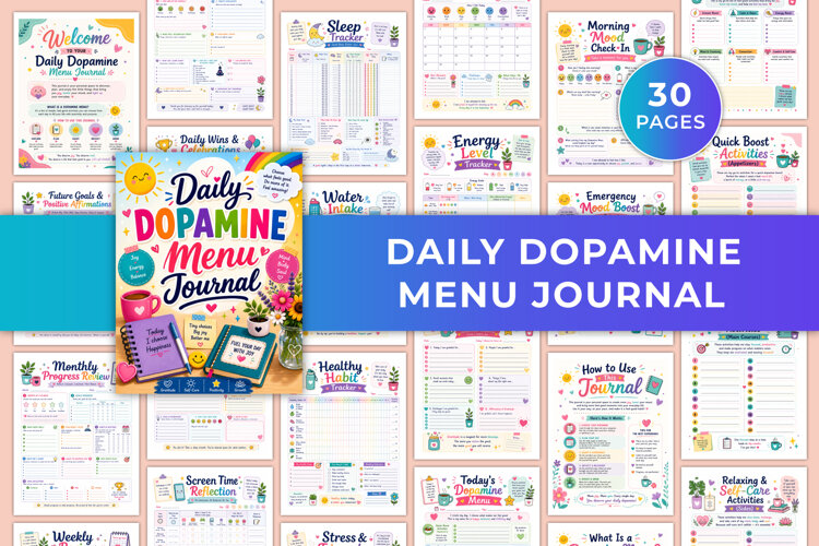 Daily Dopamine Menu Journal | Happiness, Self-Care & Wellnes example image 1